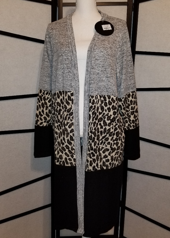 Colorblock & Leopard Bootlength Cardigan - Picture 2 of 3